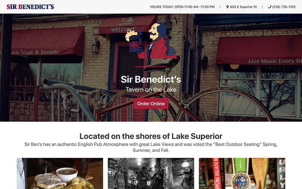 Sir Ben's Tavern on the Lake website screenshot